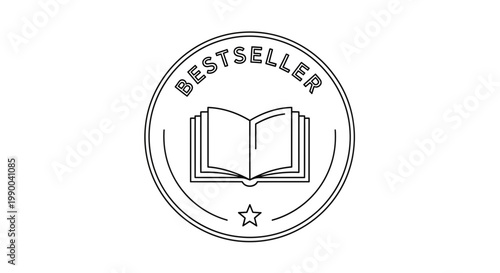 Bestseller badge icon with open book and star, bestseller symbol, vector illustration