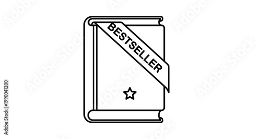 Bestseller Book Icon with Star Award - Simple Outline Design