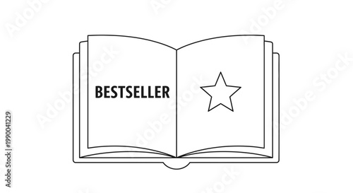 Bestseller Book Icon with Star Outline - Vector Illustration