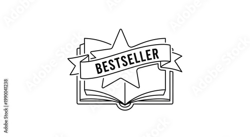 Bestseller Book Icon with Star Ribbon - Line Art
