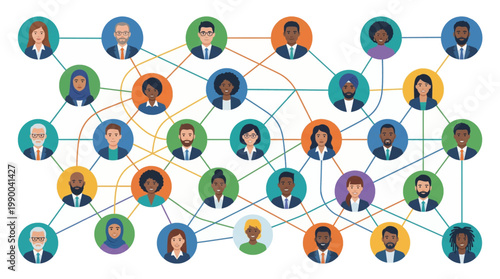 A vibrant flat vector illustration celebrating pride month by showcasing a diverse and inclusive global network, fostering strong connections and collaborative spirit among people