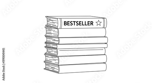 Hand-drawn stack of books with "BESTSELLER" label and star icon