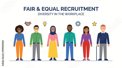 Celebrating diversity and inclusion in the workplace, promoting fair and equal recruitment for all during pride month with flat vector illustration