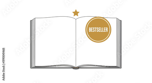 Open Bestseller Book with Star Symbol and Circle Badge