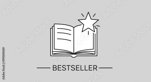 Open book icon with star, bestseller concept, minimalist line art