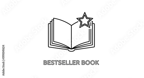 Open book with star symbol, bestseller icon, illustration