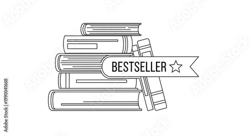 Stack of Books with Bestseller Ribbon and Star