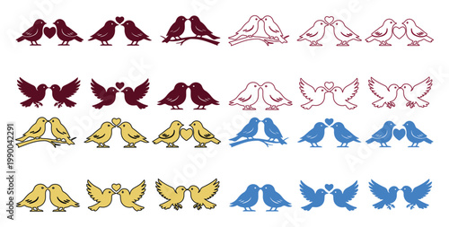 Set of 24 Love Bird Icons Vector