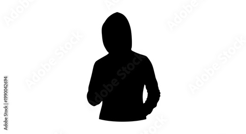 Silhouette of an anonymous person in a hoodie on white background