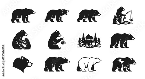 Collection of stylized lizard silhouettes, reptile diversity and wildlife icons for graphic design and education