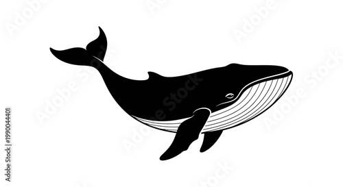 A stylized illustration of a majestic humpback whale breaching from the ocean's depths, captured in a minimalist black and white design