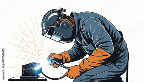 silhouette of a welder on working area