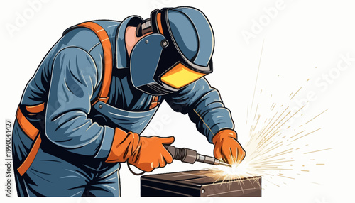 silhouette of a welder on working area