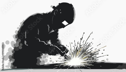 silhouette of a welder on working area