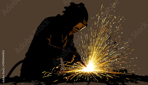 silhouette of a welder on working area