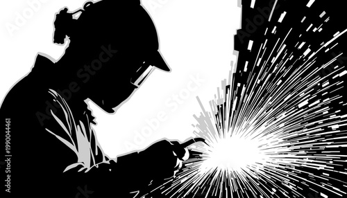 silhouette of a welder on working area