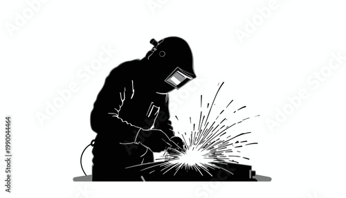 silhouette of a welder on working area
