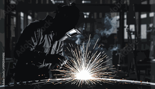 silhouette of a man worker do welding