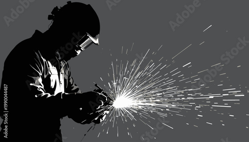 silhouette of a welder on working area