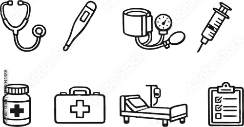 set of medical clinic equipment vector design 