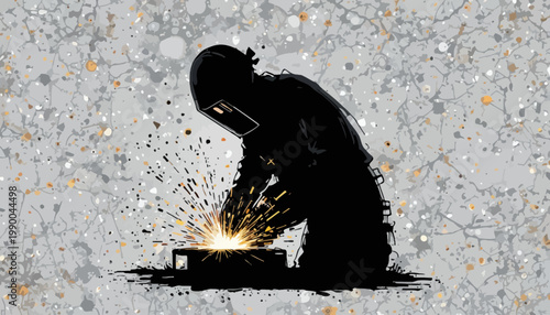 silhouette of a man worker do welding