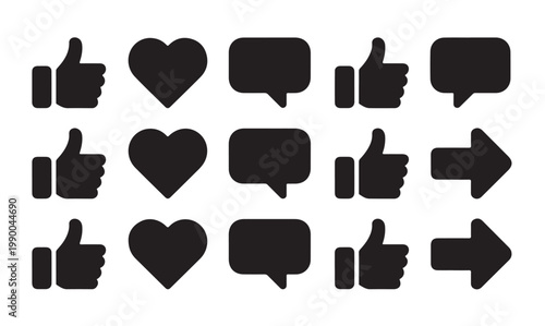 Social media icons set like heart comment and arrow vector flat design illustration.