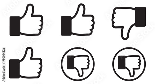 Collection of outline like and dislike icons for user feedback and review systems.