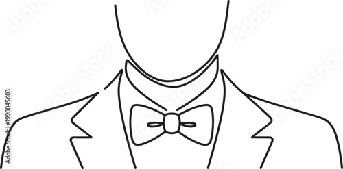 Neck with a bow tie single line art. Man in formal wear dress code. one line icon drawing vector
