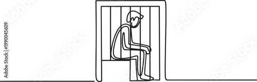 person is not free from the arrest hold cage. one line icon drawing vector