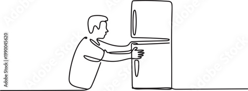 Man opening the refrigerator. one line icon drawing vector