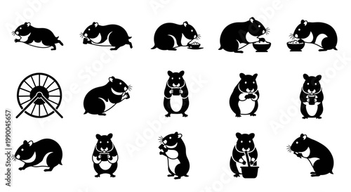 Collection of Hamster Silhouettes in Various Poses and Activities, Perfect for Animal-Themed Designs