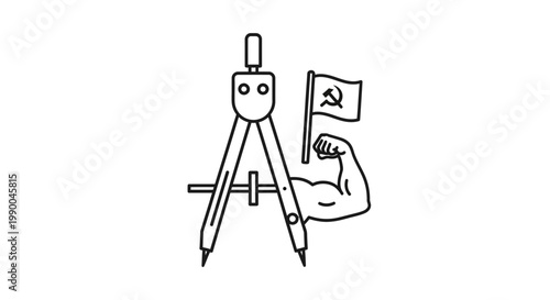 Hand holding drawing compass and pencil.