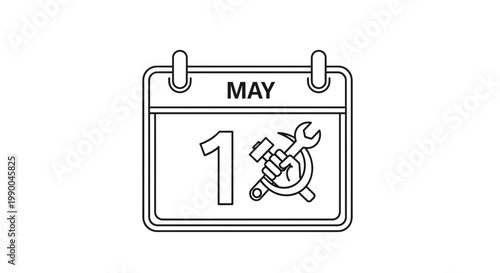 May Day calendar icon with hammer.