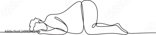 man lies on the floor in a fetal position, the concept of obesity, sleep in the fetal position. one line art icon drawing vector