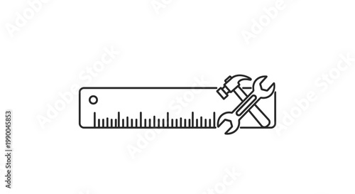 Ruler with hammer and wrench tools.