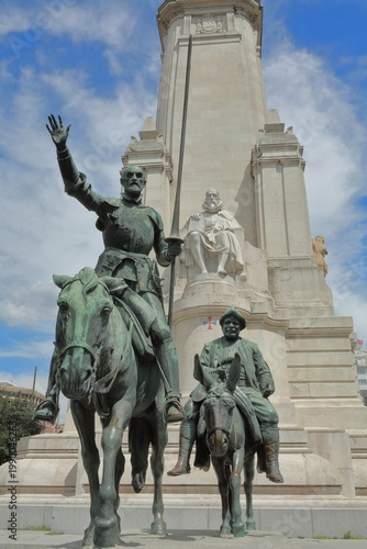 Don Quixote and Sancho Panza Statue at Plaza de España in Madrid