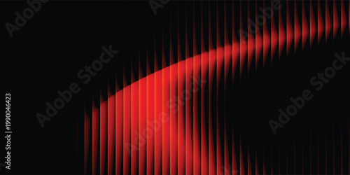 Abstract futuristic waveform made of glowing red vertical bars on a deep black background, forming a smooth flowing sine-wave shape, vol 2