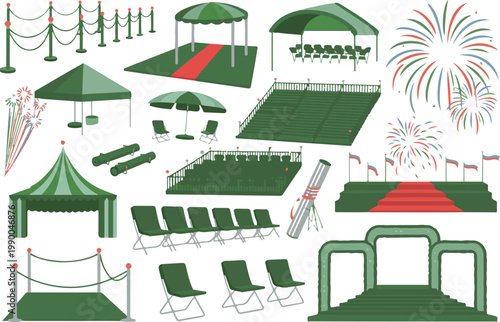 outdoor event concert venue elements collection set.