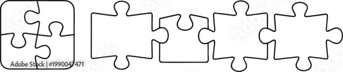 Puzzle Pieces and Assembled Puzzle Outline jigsaw interlocking