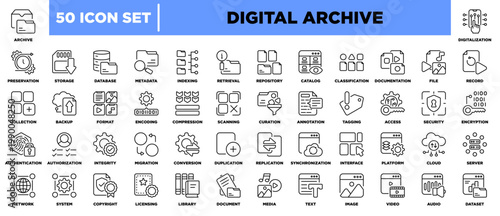 Digital Archive Icon Sheet Line Black