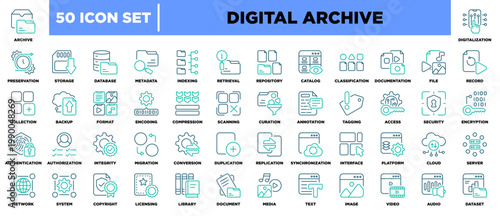 Digital Archive Icon Sheet Line Color