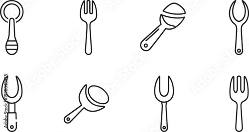 Black and white line of scissors, keys, and tools line black and white