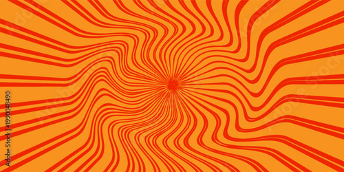 Energetic abstract comic book background featuring a vibrant orange sunburst with a central red halftone dot pattern and dynamic radial lines. illusrtation