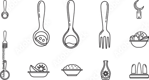 Black and white of tools, kitchenware and utensils