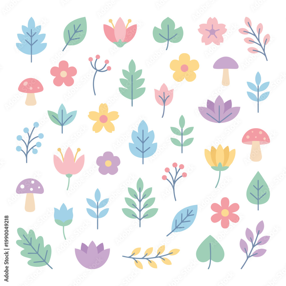 Fototapeta premium collection of pastel colored nature icons