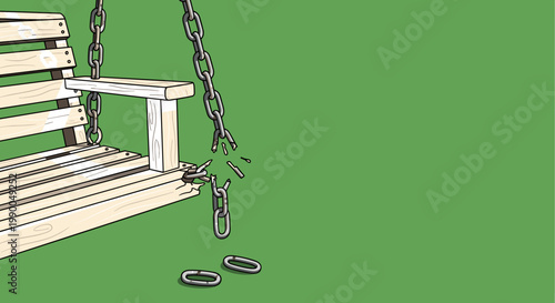 Broken Swing Set Cartoon Symbolizing Loss & Childhood Trauma - Depicting Abandonment and Neglect, isolated on transparent background. Vector Illustration for Mental Health