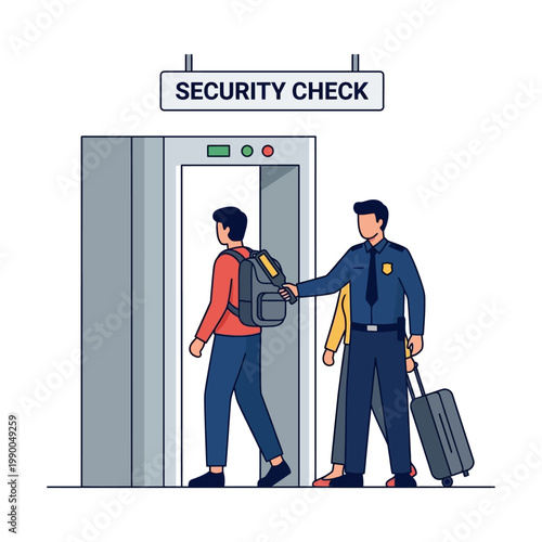 security guard or customs officer checking passengers