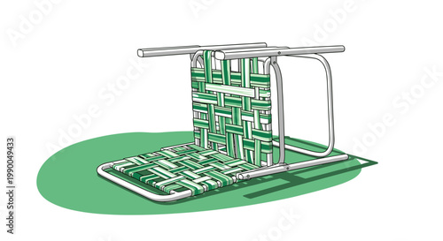 Green Woven Beach Chair Illustration - Nostalgic Summer Relaxation, Isolated on Transparent Background, Vector Graphics for Vacation Vibes, Leisure, and Retro Design