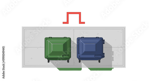 Trash Cans Cartoon Vector Illustration: Municipal Waste Containers in Green & Blue Isolated on Transparent Background. Garbage Disposal, Recycling Concept
