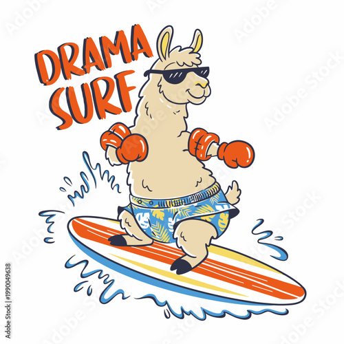 Llama wearing sunglasses on surfboard 1.